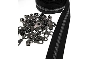 #5 Black Nickel Zippers by The Yard Bulk Metallic Nylon Coil Zipper Tape 10 Yards with 25Pcs Gunmetal Zipper Pulls for DIY Sewing Crafts Replacement Bags SHUNLI