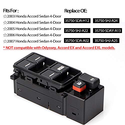 Driver Side Power Window Switch 35750-SDA-H12 for 2003-2007 Honda Accord Sedan