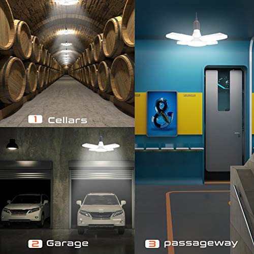 CREATESTAR 2Pack 60W LED Garage Lights, 6000LM E26 Dimmable Deformable