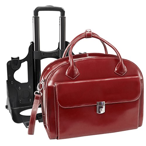 Mcklein USA 94366 Glen Ellyn, 15.4" Leather Detachable Wheeled Case, One Size, Red