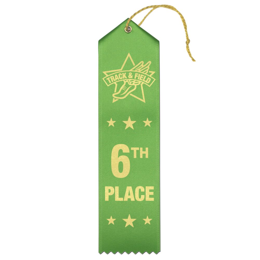 6th Place Track & Field Award Ribbons - 25 Count Bundle – Includes Event Card and String – Made in The USA