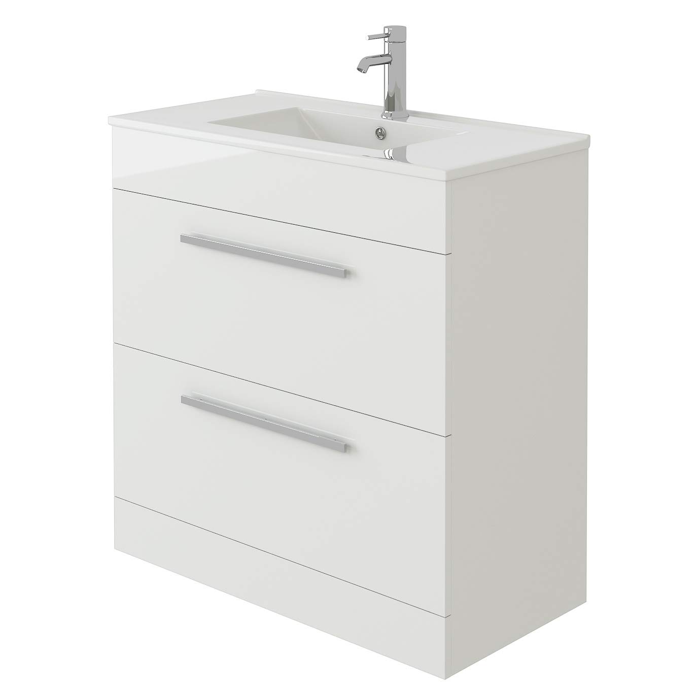 VeeBath Venus 800 Vanity Unit, Wash Basin Bathroom Sink, Soft Close Drawer and Flap, Cloakroom Wall Mounted Storage Cabinet- White,Slim Edge (Flat Pack)