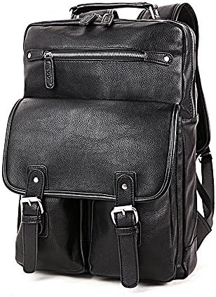 Water-resistant PU Leather Anti Theft 15.6'' Laptop Backpack Weekender Travel Daypack Bag (Black)