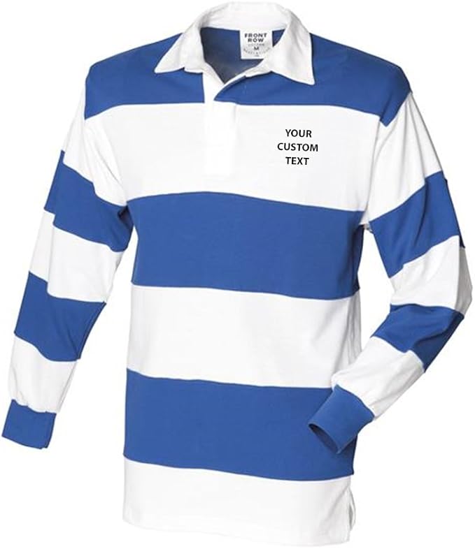 Personalised Sewn Stripe Rugby Shirt, Custom Text on Rugby Shirt Rugby