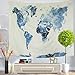 BLEUM CADE Blue Watercolor World Map Tapestry Abstract Splatter Painting Tapestry Wall Hanging Art for Living Room Bedroom Dorm Home Decor 82X59 Inches