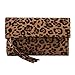CHARMING TAILOR Leopard Clutch Bag for Women Tassel Foldover Clutch Faux Suede Dressy Purse for Day to Evening (Brown)