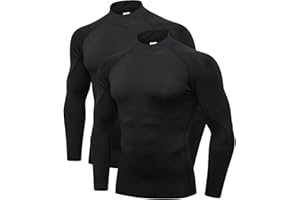 QUEERIER 2/3 Pack Men's Compression Shirts Long Sleeve Workout Shirts Mock Turtleneck Athletic Base Layer Active Undershirts Tops