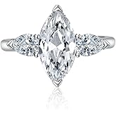 FLYYQMIAO Fashion Marquise Cut Cubic Zirconia Simulated Diamond Moissanite 3 Stone Engagement Rings for Women Round Cut 925 Sterling Silver Anniversary Wedding Promise Open Adjustable Ring(White)