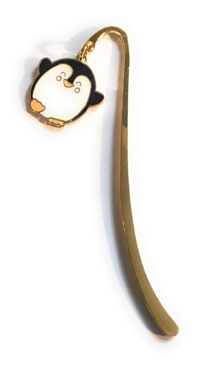 FizzyButton Gifts Gold Tone Mini Bookmark with Enamel Penguin Charm in Gift Bag