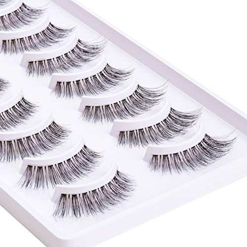 False Eyelashes Natural Look 10 Pairs 3D Fake Lashes Small Face Eyelashes 100% Handmade Lashes Wispies Short Soft Reusable Eye Lash Transparent Band Eyelash 1 Pack with Applicators by EMEDA