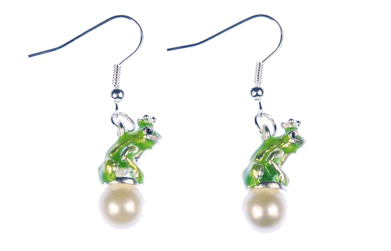 Frog Prince Earrings Princess Miniblings Crown Fairytale Enamel Pearl