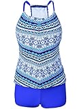 Vilania Women Printed Racerback Tankini Top With Boy Short Two Pieces Swimsuit