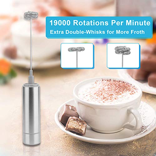 Milk Frother Electric Portable Stainless Steel Double-Whisks Handheld Battery Operated Drink Mixer Fast Foam Maker Easy Cleaning For Coffee, Latte, Cappuccino, Hot Chocolate
