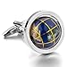 INBLUE Men's Rhodium Plated Cufflinks Silver Blue Globe Shirt Wedding (with Gift Bag)