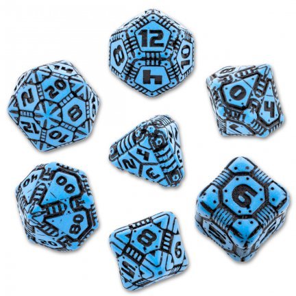 Q WORKSHOP QWOTEC08 Qworkshop 7 Piece Tech Dice Set, Blue and Black, Multi-Color