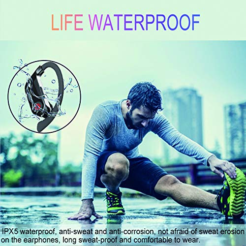 Amuoc Bluetooth Headphones - Wireless Earbuds with Mic HD Stereo Noise Cancelling Waterproof IPX7 for Sport Running Gym - Earphones Compatible (Over The Ear, Black) - Thumbnail 5