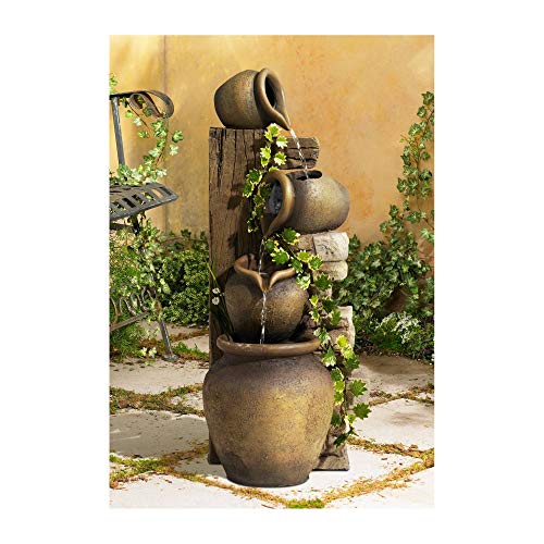 Rustic Floor Water Fountain Three Jugs Cascading 33" High Indoor