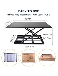 Slendor aire Rise computadora de pie convertidor 32" x 22" extragrande sentarse a altura de soporte ajustable conversor de computadora estación de trabajo fácil de levantar, Negro