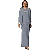 Chiffon Mother of The Bride Dresses Long Sleeve Formal Wedding Guest Dress for Women with Jacket