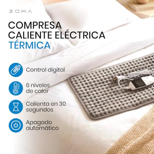 Compresa Caliente Electrica XL | Calentador Cobija Electrica Termica | Manta Termica con Control Digital y Apagado Automático | Compresas Calientes Terapeuticas | Gris 60x30