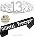 13th Birthday Sash and Tiara for Girls - Fabulous Set: Glitter Sash + Waves Rhinestone Silver Premium Metal Tiara, 13th Birthday Gifts for Teenegers Party