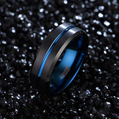 Zoesky Mens 8mm Black Matte Tungsten Carbide Ring Engagement Band Blue Grooved Center Comfort Fit (8)