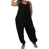 LAMISSCHE Wonens Plus Size Overalls Spaghetti Strap Baggy Romper Harem Wide Leg Jumpsuit With Pockets