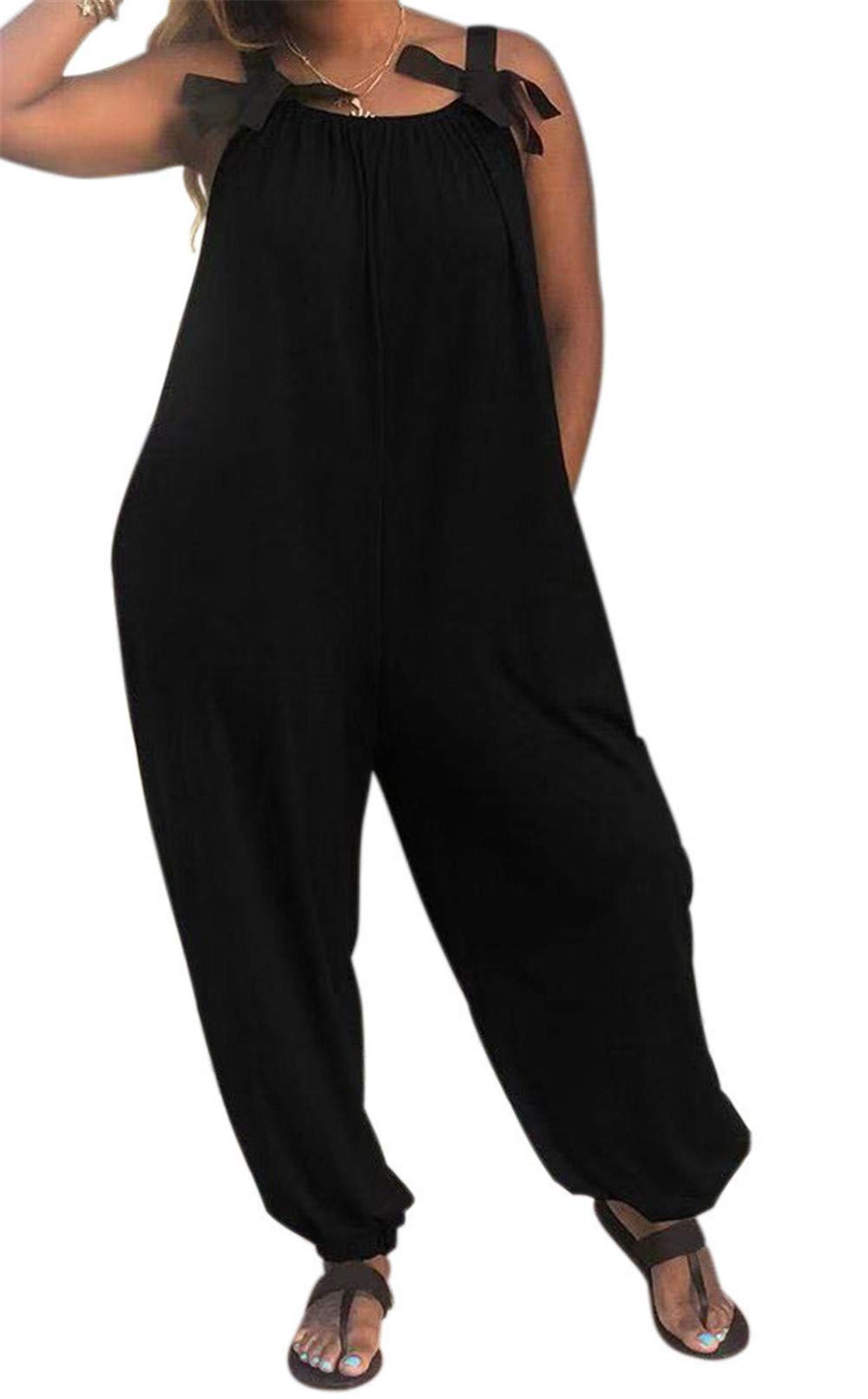 Photo 1 of LAMISSCHE Black Women's Plus Size Jumpsuit, Loose Fit, Sleeveless, Casual, Solid, XL