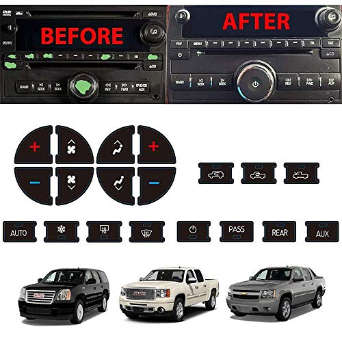 AC Dash Button Sticker Repair Kit for GM Vehicles, AC Panel Decals & Radio Button Repair Decal Set, Fix Ruined Faded AC Controls for Suburban, Chevy Tahoe, Silverado, Traverse - Year Models 2007-2015