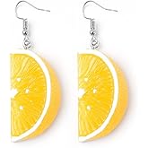 Lemon Earrings for Women, Cute Fruit Oranges Earrings for Womens, Orange Slice Dangle Earrings Hypoallergenic, 3D Lemon Slice Drop Earrings, Tangerine Earrings Studs, Sterling Silver, No Gemstone