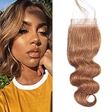 Top Hair Peruvian Virgin Human Hair Body Wave Honey Blonde 4x4 Lace losure #27 Lace Closure with Baby Hair Bleached Knots(10 inch)