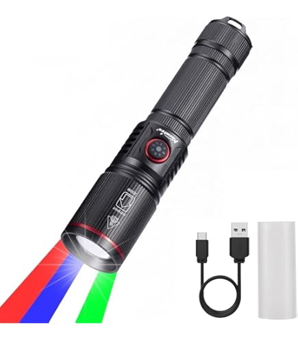 Alonefire X37 4 Couleurs Lampe de Poche LED Multicolore Puissante Blanc Vert Rouge USB