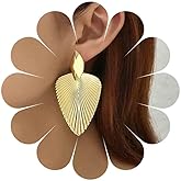 Andelaisi Boho Exaggerate Leaf Stud Earrings Vintage Leaf Dangle Earrings Gold Metal Leaf Drop Earrings Punk Large Leaf Earrings Jewelry for Women