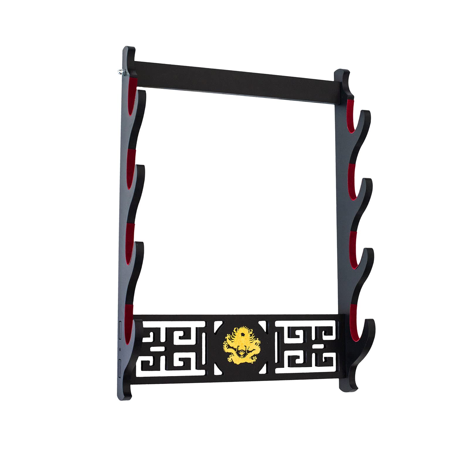 FOXSMZZ Wall Mount Katana Stand - Velvet Padded Sword Holder (4-Tier) with Wakizashi Rack and Dragon Logo
