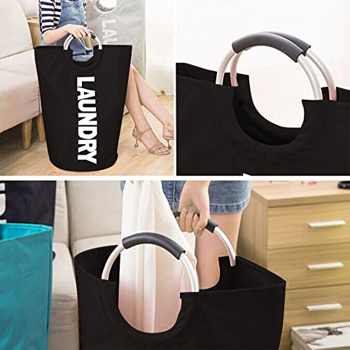 BAYCHEER 600D Oxford Waterproof 60L Large Capacity Collapsible Foldable Laundry Basket/Hamper/ Clothes Bag/Washing Bin with Alloy Handle for Heavy Duty, Clothes, Books, Toys Storage, College, Camping - Thumbnail 2