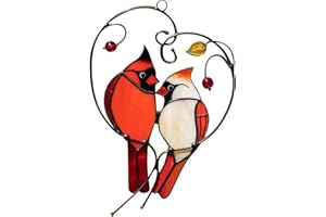 ZUAJITER Cardinal Gift Bird Stained Metal Window Hanging Heart Cardinal Suncatcher Bird Christmas Decorations Ornament Bird Gift for Bird Loves for Women,Gift for Mom,Grandma