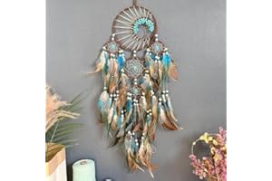 Large Dream Blue Catchers, Handmade Wall Hanging Decor with Turquoise Crystals for Adult Bedroom Handmade Gift for Friends Fa