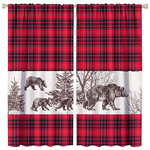 Kazynee Vintage Black Red Plaid Check Blackout Curtains for Bedroom