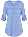 Tunic Tops for Leggings for Women, Jazzco Juniors Henley V Neck Cuffed Sleeve Loose Fitting T Shirt Office Tunic(Blue,XX-Large)