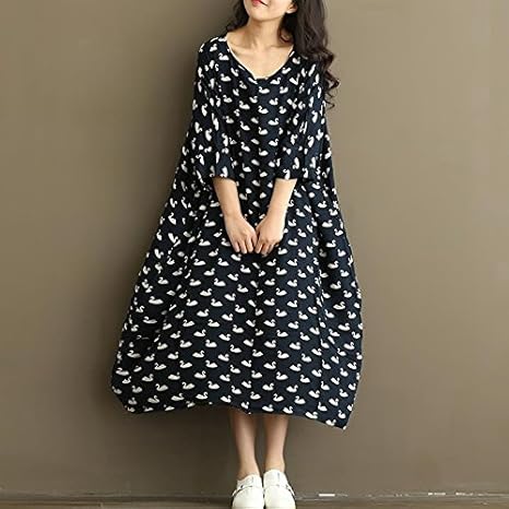 Amazon Co Jp ビビショー レディース ワンピース 鶴柄 大きいサイズ ゆったり 五分袖 オーバーサイズ 大きいサイズ ゆったり コットン 服 ファッション小物