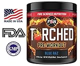 Fire Science Nutrition: Torched Pre-Workout Enhanced Focus, Instant Energy with NO CRASH - Made in the USA - 30 servings - Blue Raz 8.36oz