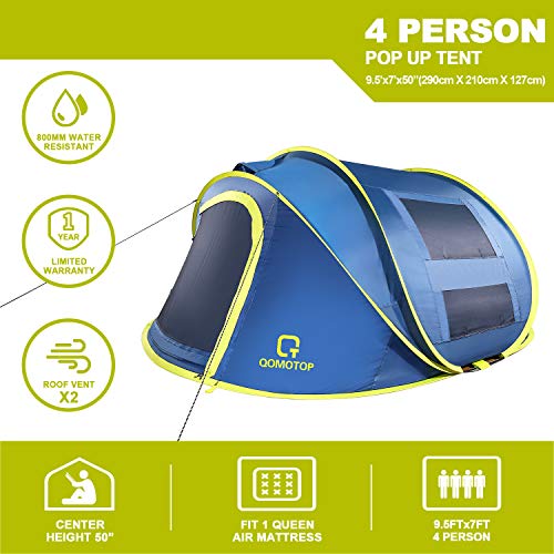 OT QOMOTOP Pop Up Tent, 4 Person 10Second Instant Tent, Waterproof and
