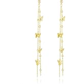 Gold Butterfly Earrings for Women Trendy 14k Gold Plated Butterfly Drop Dangle Earrings Dainty Long Drop Tassel Earring Lightweight Hypoallergenic Butterfly Earring for Wedding Jewelry Gifts Trendy Stuff