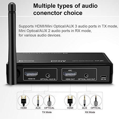 Alead TRX HD Pro Bluetooth Wireless Stereo Audio Transmitter and Receiver (A2DP), Long Range, Optical, HDMI, aux Audio. D/A Audio Converter, HDMI Audio Extractor, for TV, Home Theater, Headphone