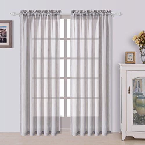 Best Dreamcity Faux Linen Sheer Curtains for Bedroom, Rod Pocket, Solid Drapes, 1 Pair, W52" X L84", Grey