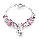 Puppy Dog Charm Bracelet Love Heart Charm Bracelet Pink Enamel Lucky Clover Charm Bracelet for Teens Girl (Dog charm bangle bracelet)
