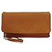 BMC Womens Saddle Brown Textured PU Faux Leather Quilted Pattern Triple Compartment Zipper Tassel Fashion Clutch Handbag