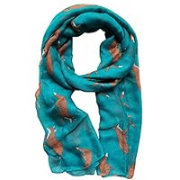 Sannea Lovely Fox Print Chiffon Scarves Teal Blue Scarf for Women/Girls