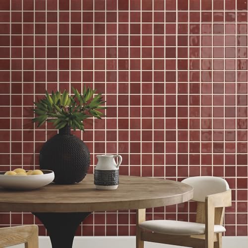 Commomy Thick Adhesive Kitchen Tiles Red, 10-Pieces, 30.5 x 30.5 cm, Self-Adhesive Vinyl Kitchen Wall Tiles, 3D, Backsplash Tiles Adhesive for Wall, Kitchen, Bathroom and Subway