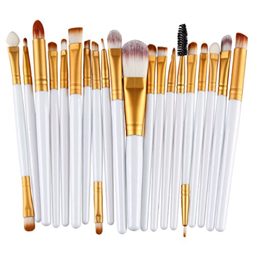MELADYPro 20pcs Multi-function Cosmetic Powder Foundation Eyeshadow Eyeliner Lip Makeup Brushes Sets (White-Gold)